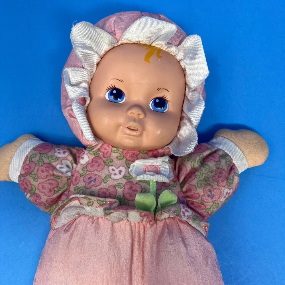 Playskool My Very Soft Baby Doll 12 Inch Pink Floral Vintage 1999 Squeaker Doll